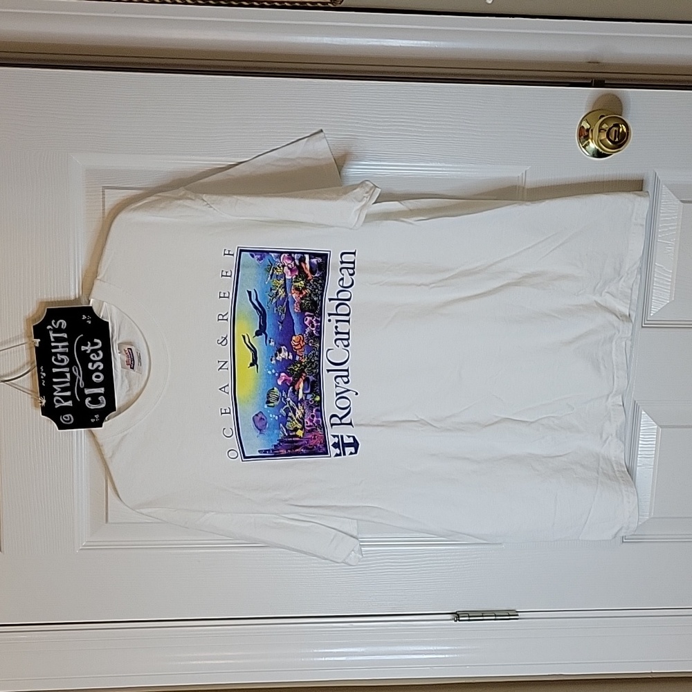 Hanes Heavy Weight Royal Caribbean T-Shirt L White Short Sleeve